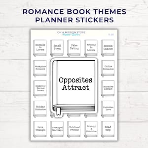 Romance Book Trope Stickers – 25 Romantic Themes for Book Journals & Reading Challenges