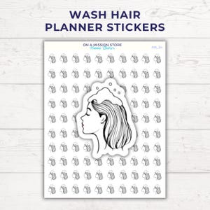 Adesivos para lavar o cabelo, adesivos para cuidados com o cabelo, adesivos para banho, autocuidado, cuidados pessoais, folha de adesivos para planejador
