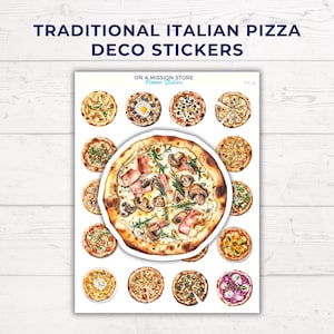 Hoja de pegatinas de pizza, comida tradicional italiana, Italia, comida estética, planificación de comidas, regalo para amantes de la comida, pegatinas decorativas