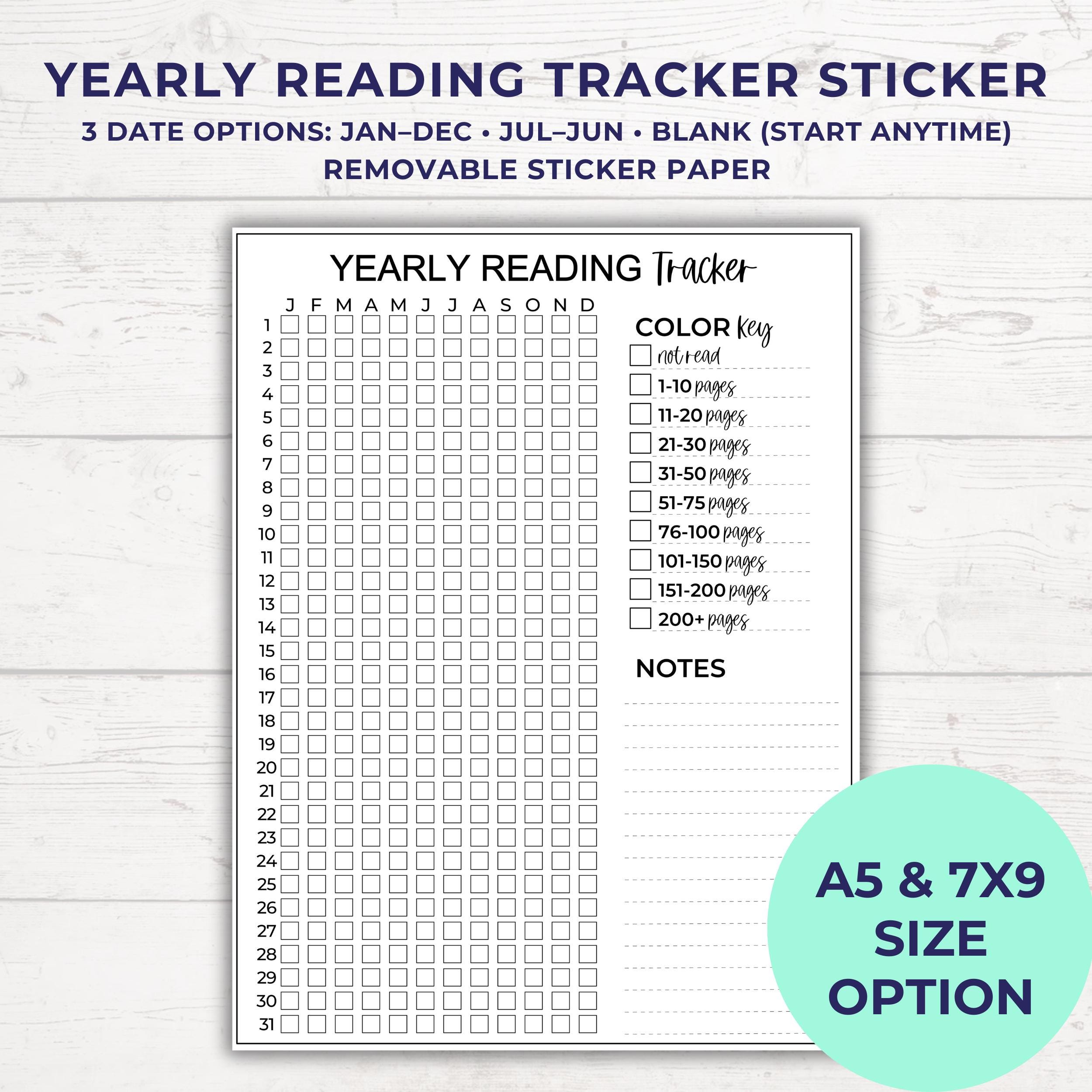 Reading Tracker Sticker | Yearly Reading Habit, A5 and 7x9 Planner ...