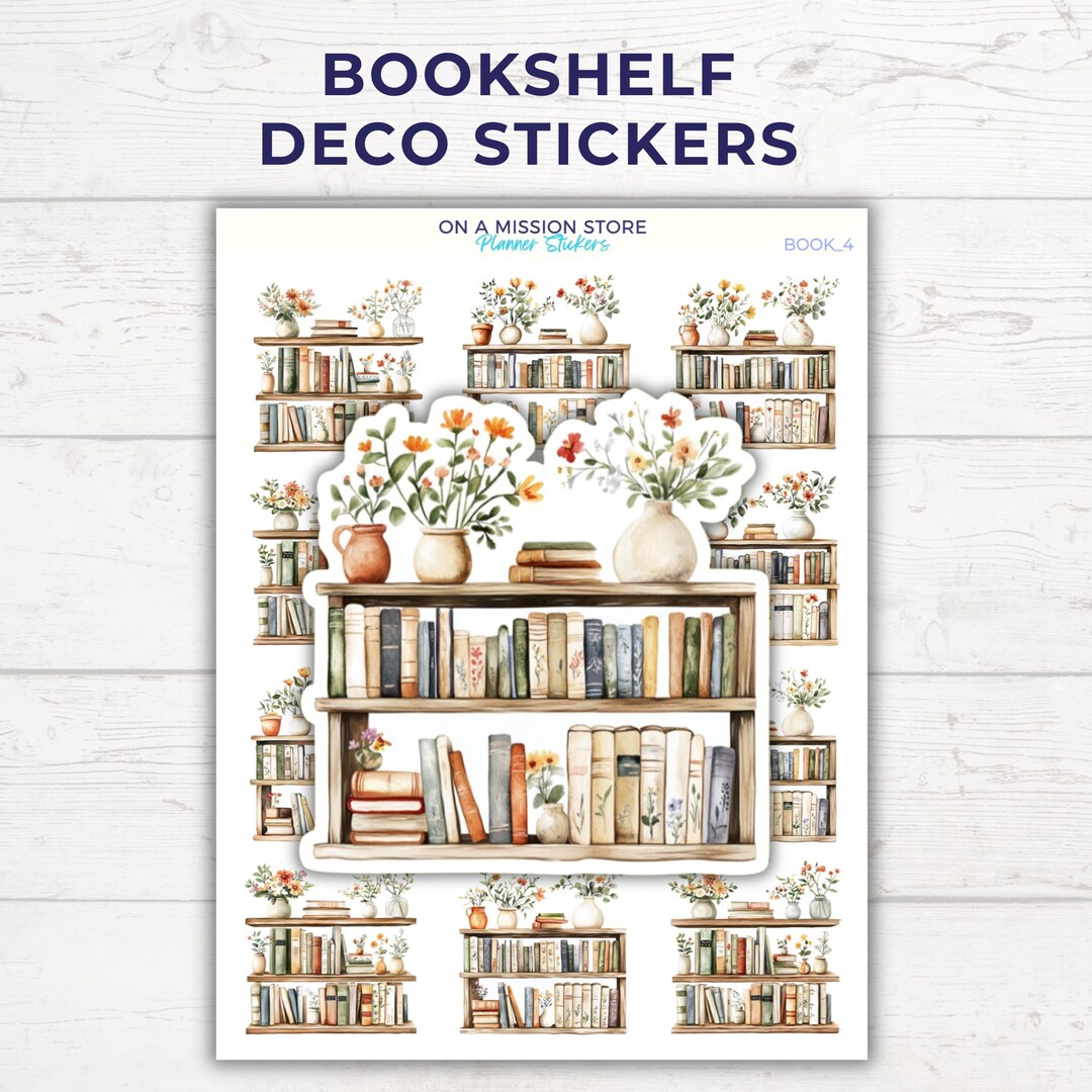 Floral Bookshelf Sticker Sheet: Watercolor Planner Stickers - Etsy