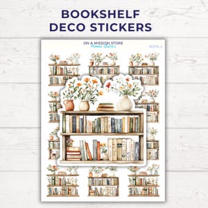 Feuille d'autocollants pour étagère, bibliothèque maison pastel doux, temps de lecture floral vintage, shabby chic, ambiance cosy, cadeau pour amoureux de la lecture livre