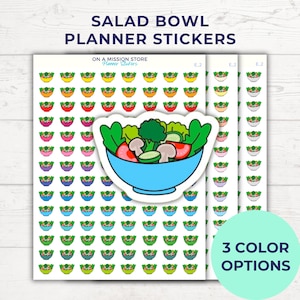 Adesivos de salada, alimentação saudável, perda de peso, dieta, planejador de refeições, rastreador de alimentos, adesivos veganos, estilo de vida saudável, adesivos de almoço
