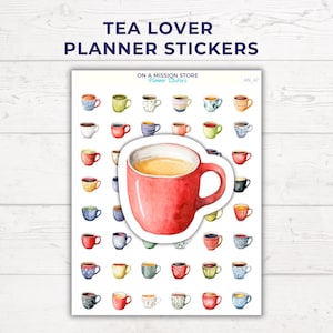 Feuille d'autocollants mignonne pour le thé, amateur de thé, tasse de thé, thé noir, thé vert, vie quotidienne, autocollants confortables, autocollants d'agenda quotidien