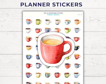 Tea Cup Planner Stickers, Cozy Journaling Stickers