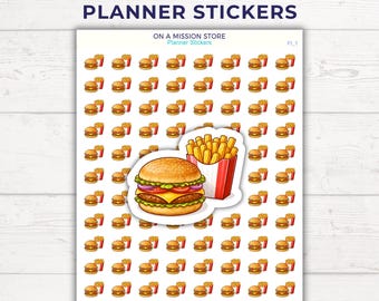Burger Fries Planner Stickers, Fast Food Icons, Diet Tracker, Meal Planner