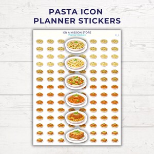 Pegatinas planificadoras con iconos de pasta, diario de planificación de comidas de comida italiana