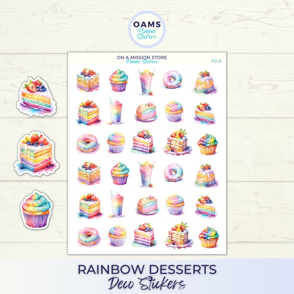 Rainbow Dessert Stickers, Shortcake Stickers, Donut Stickers, Cupcake Stickers, Cake Stickers, Rainbow, Foodie, Food Art, Deco Stickers