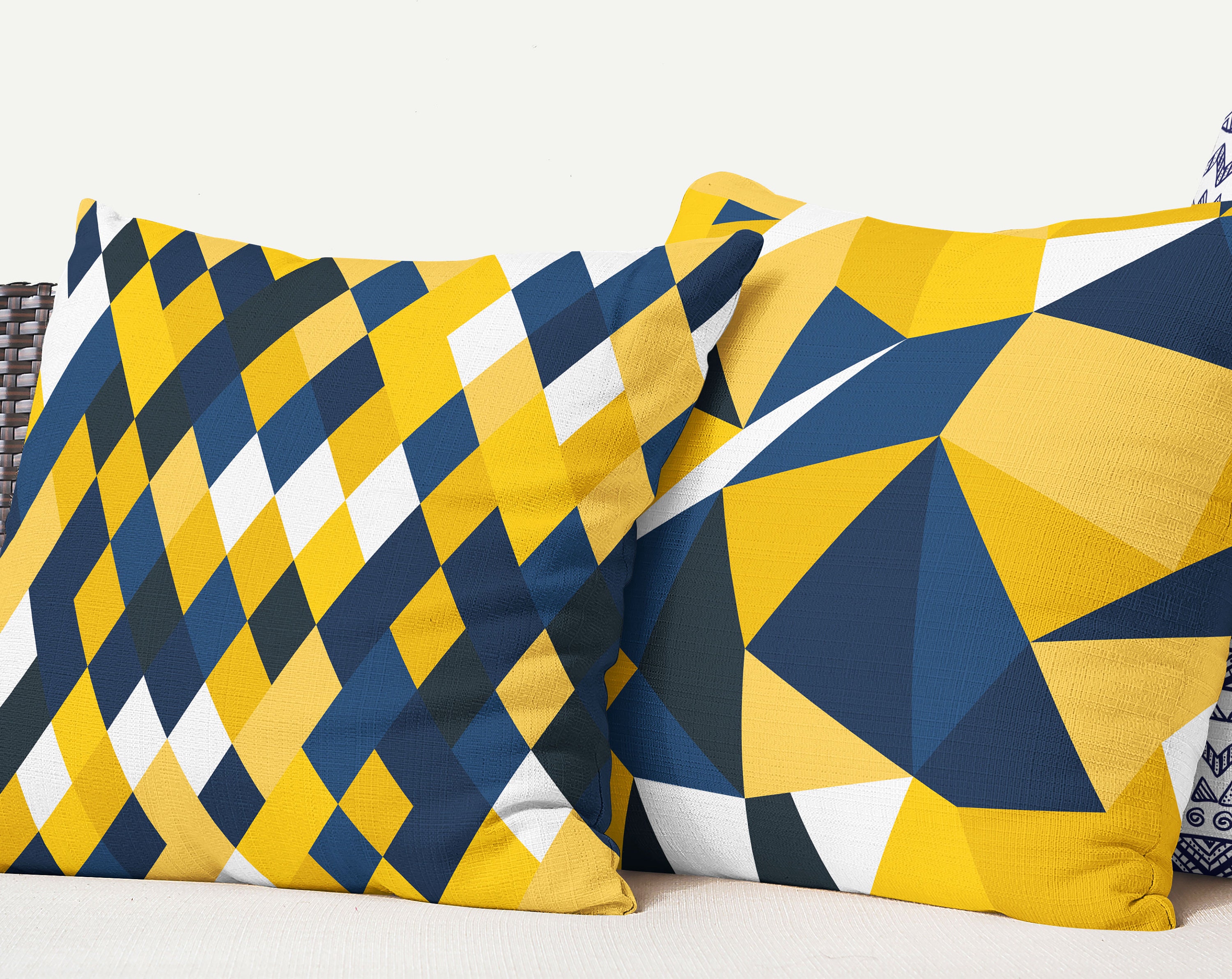 Yellow and Blue Pillows Couch Pillow Covers Decorative Etsy