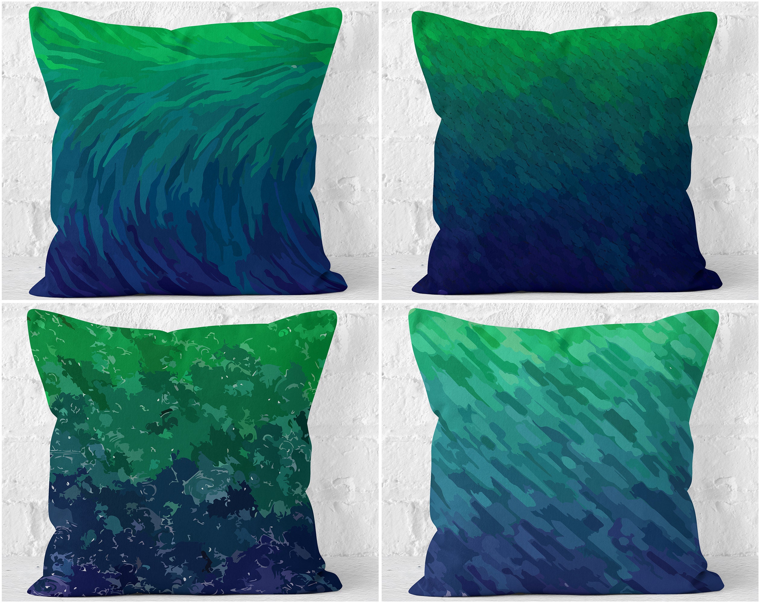 Navy Blue and Green Throw Pillow Covers Square Pillow Cases Etsy