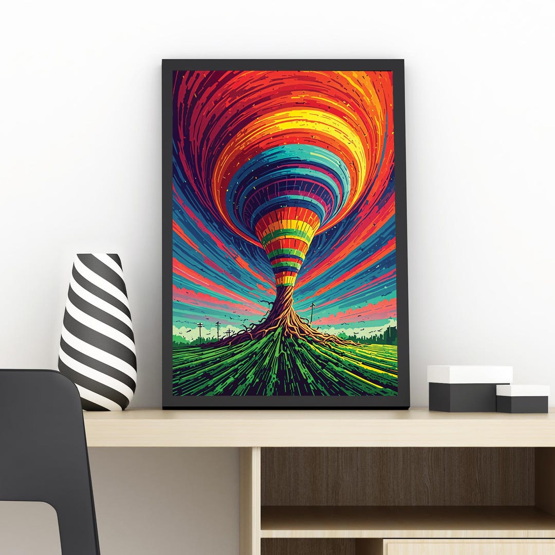 Colorful Tornado Art Print - Whimsical Vortex Poster - Nature Wall ...