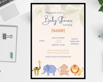 Animals Baby Shower Invitation (Editable/Personalized)