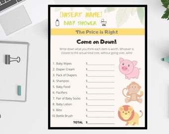 Baby Shower Price is Right Game_Baby Animal Theme (Editable/Personalized)