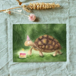 || de fête || de tortue d’anniversaire Carte postale A6