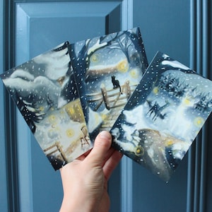 Winteravonden wenskaarten || Set van 3 kaarten || Inclusief enveloppen || Klijne Krabbels
