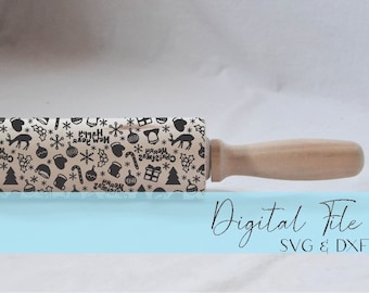 Christmas Engraved Rolling Pin Patterns - Dxf & SVG - Design 2020-18