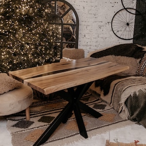 Walnut Epoxy Resin Table, River Epoxy Table, Live Edge Dining Table, Large Dining Room Table, Custom Epoxy Kitchen Table