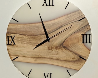 Walnut Wood Resin Clock: Silent White Epoxy Wall Decor