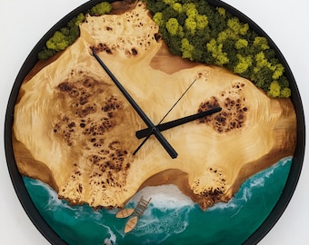 Scandinavian Moss Wall Clock: Resin Wood Art, Handmade Wooden Clock (20'')