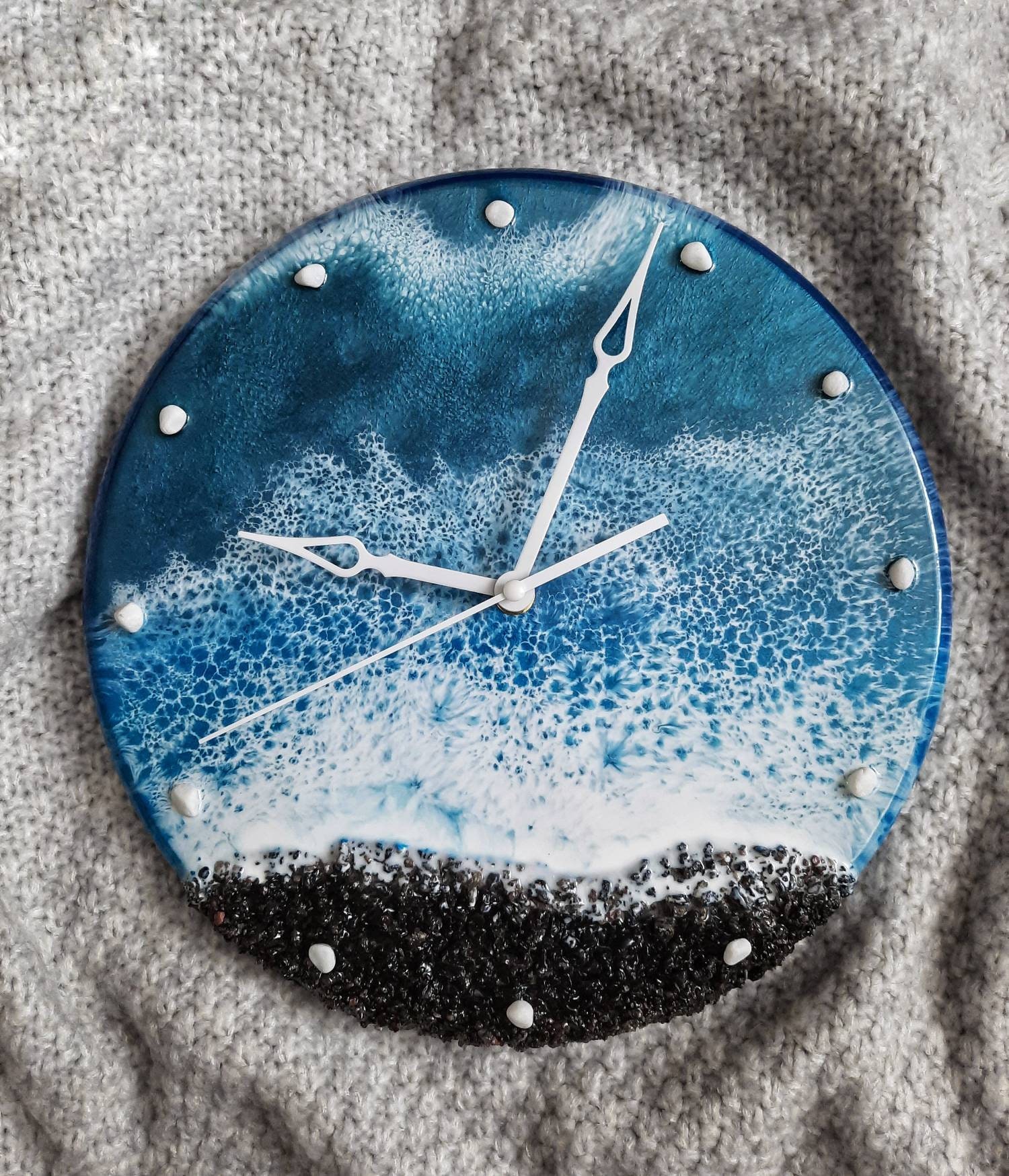 Ocean Epoxy Clock Resin Wall Clock Seaside Design Clock Etsy