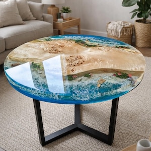 Ozean-Epoxidharz-Kaffeetisch, Pappelholz-Strandtisch, handgemachte Küstenmöbel, einzigartiger Ozeanwellen-Tisch, künstlerisches Wohnzimmerdekor