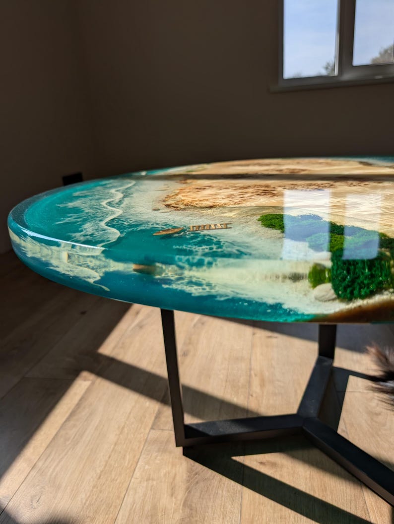 Resin Ocean Wave Coffee Table, Round Epoxy Wood Coffee Table, Live Edge