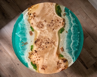Ocean Resin Coffee Table: Live Edge Wood, Rustic Coastal Style