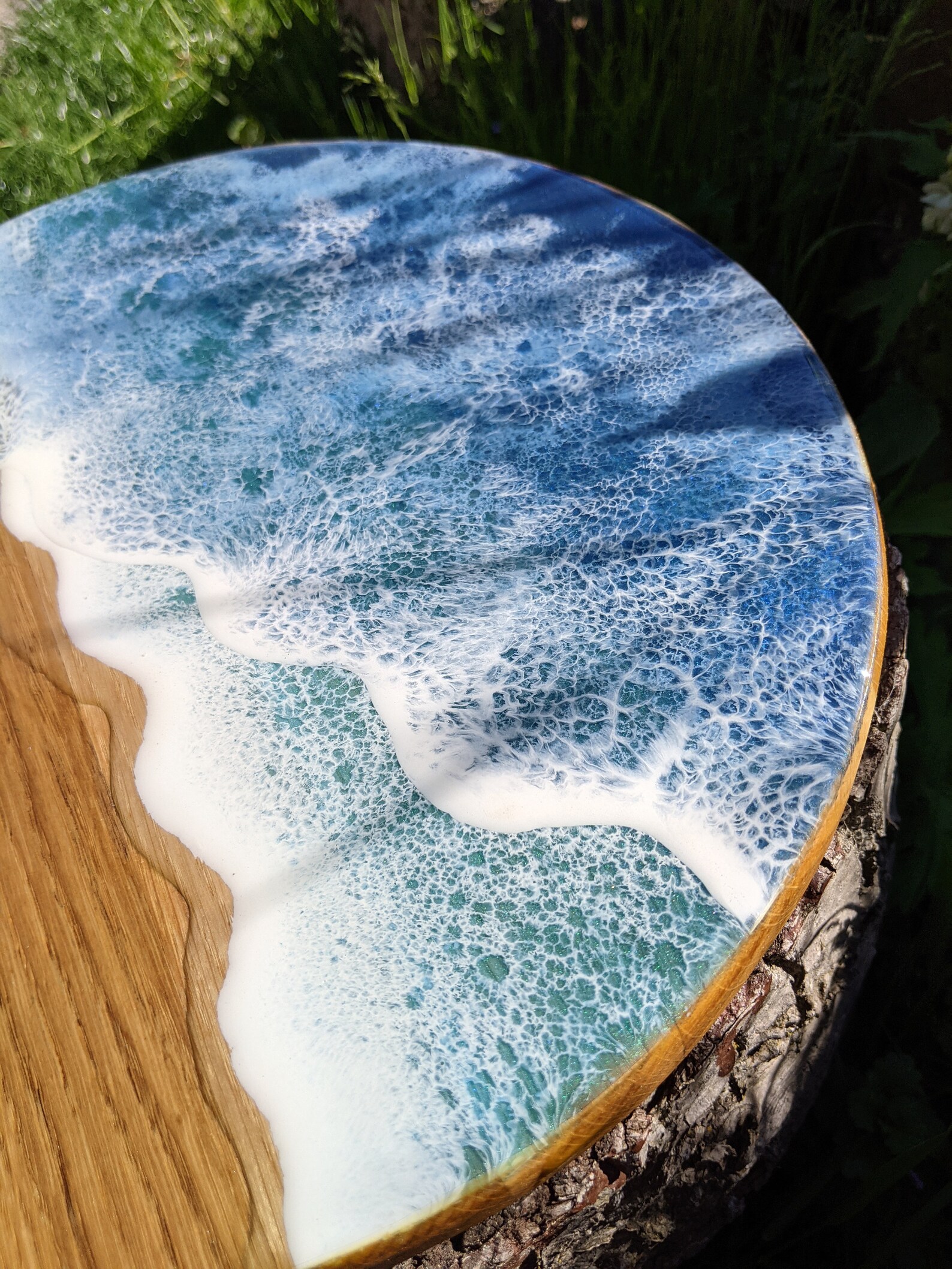 Round Resin Ocean Cheese Board Handmade Wood and Resin Etsy