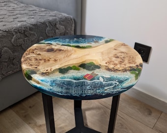 Handcrafted Resin Ocean Wave Coffee Table: Live Edge Coastal Decor