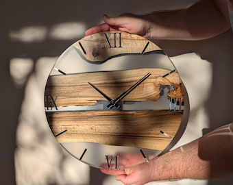 Handcrafted Walnut & Clear Epoxy Resin Wall Clock – 40 cm | Modern Wooden Wall Clock