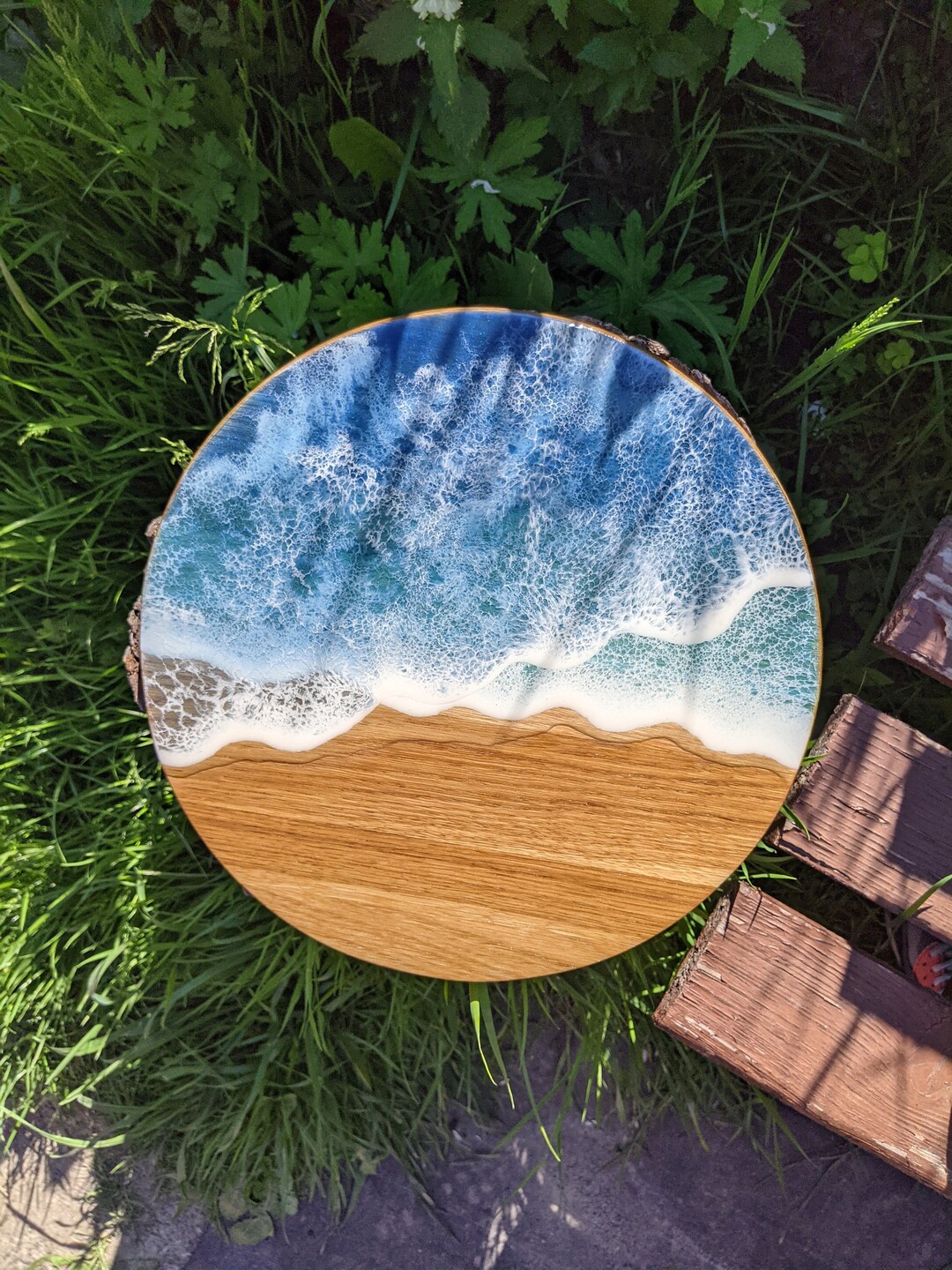 Round Resin Ocean Cheese Board Handmade Wood and Resin Etsy