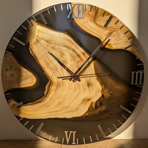Handcrafted Epoxy Walnut Wood Wall Clock: Modern Home Decor (20 inches)