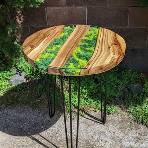 Scandinavian Coffee Table, Round Wood Coffee Table, Moss Table, River Coffee Table, Walnut Coffee Table, Unique Coffee Table, Preserved Moss