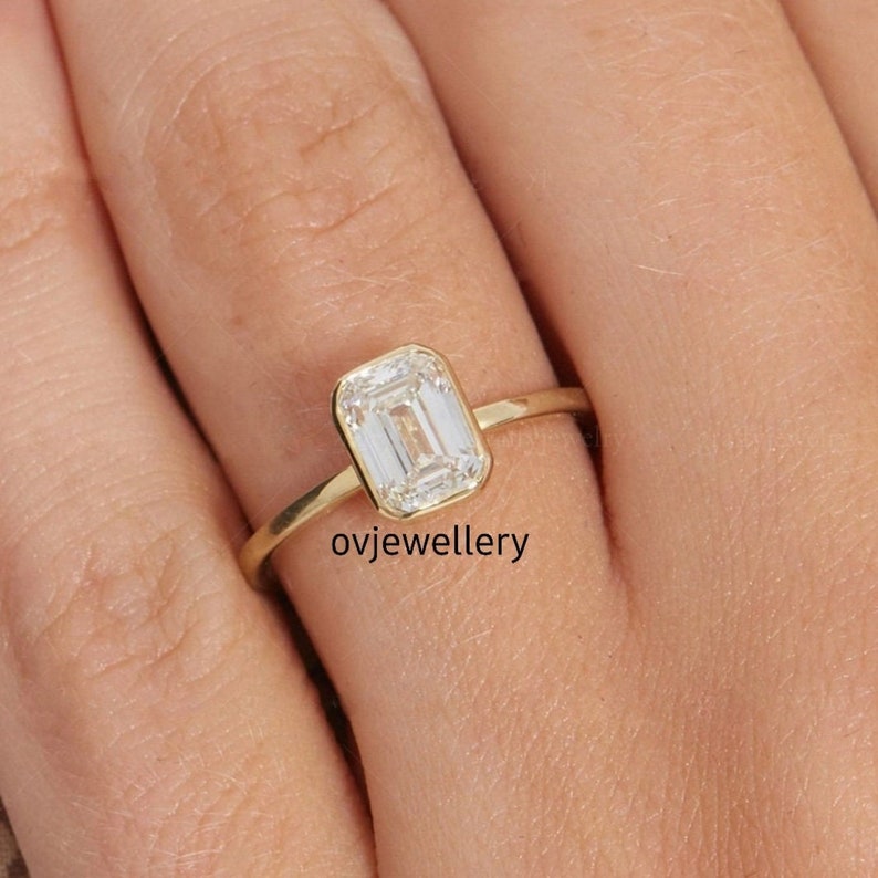 Bezel Setting Ring 3.5CT Emerald Cut Moissanite Ring 14K Etsy