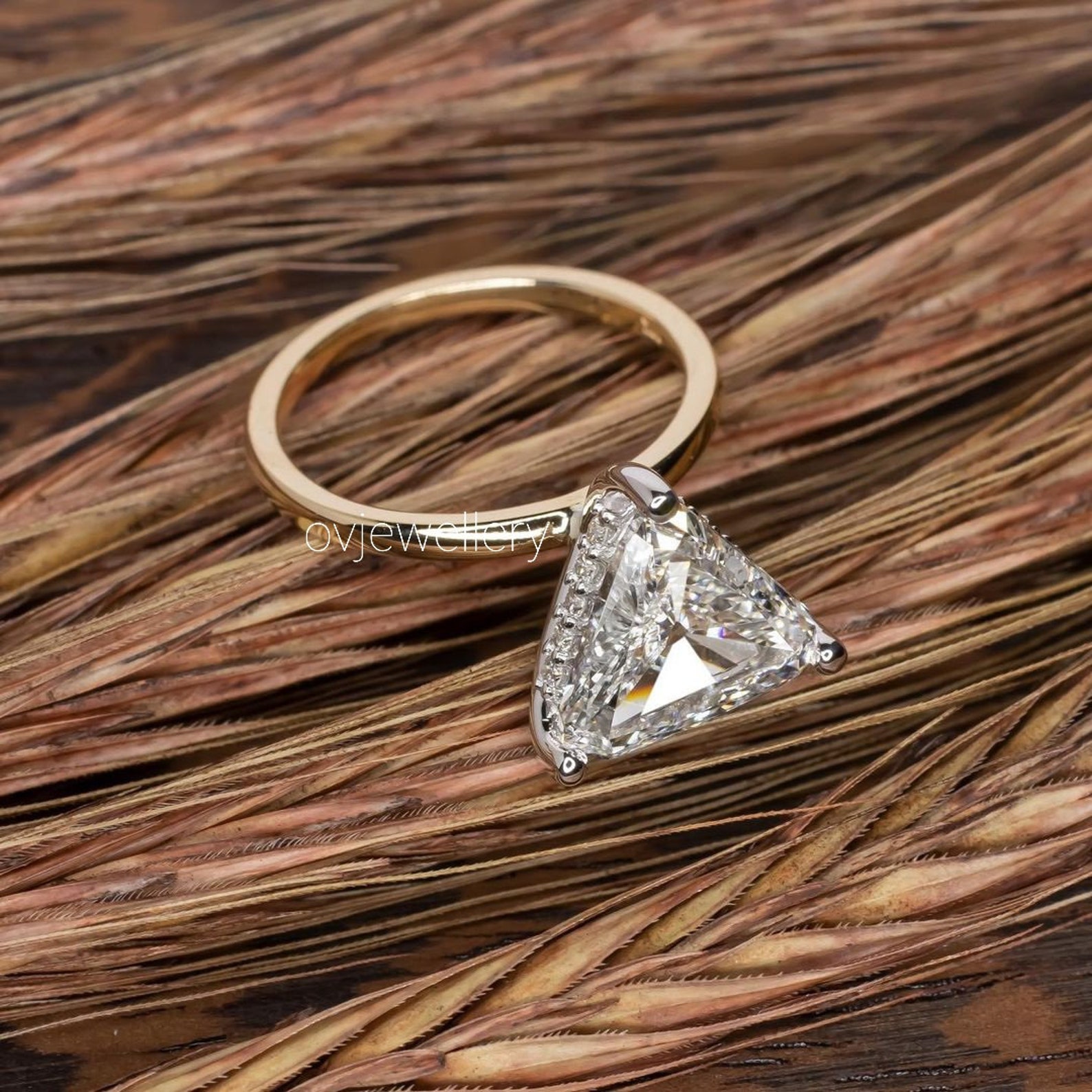 2.50ct Trillion Cut Engagement Ring Trilliant Cut Gold Ring Etsy