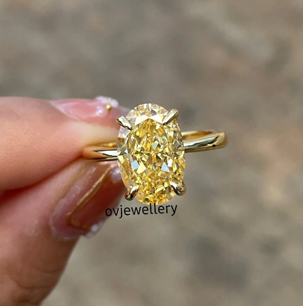Oval Yellow Diamond Engagement Ring 3.5 Carat Oval Cut Fancy Etsy