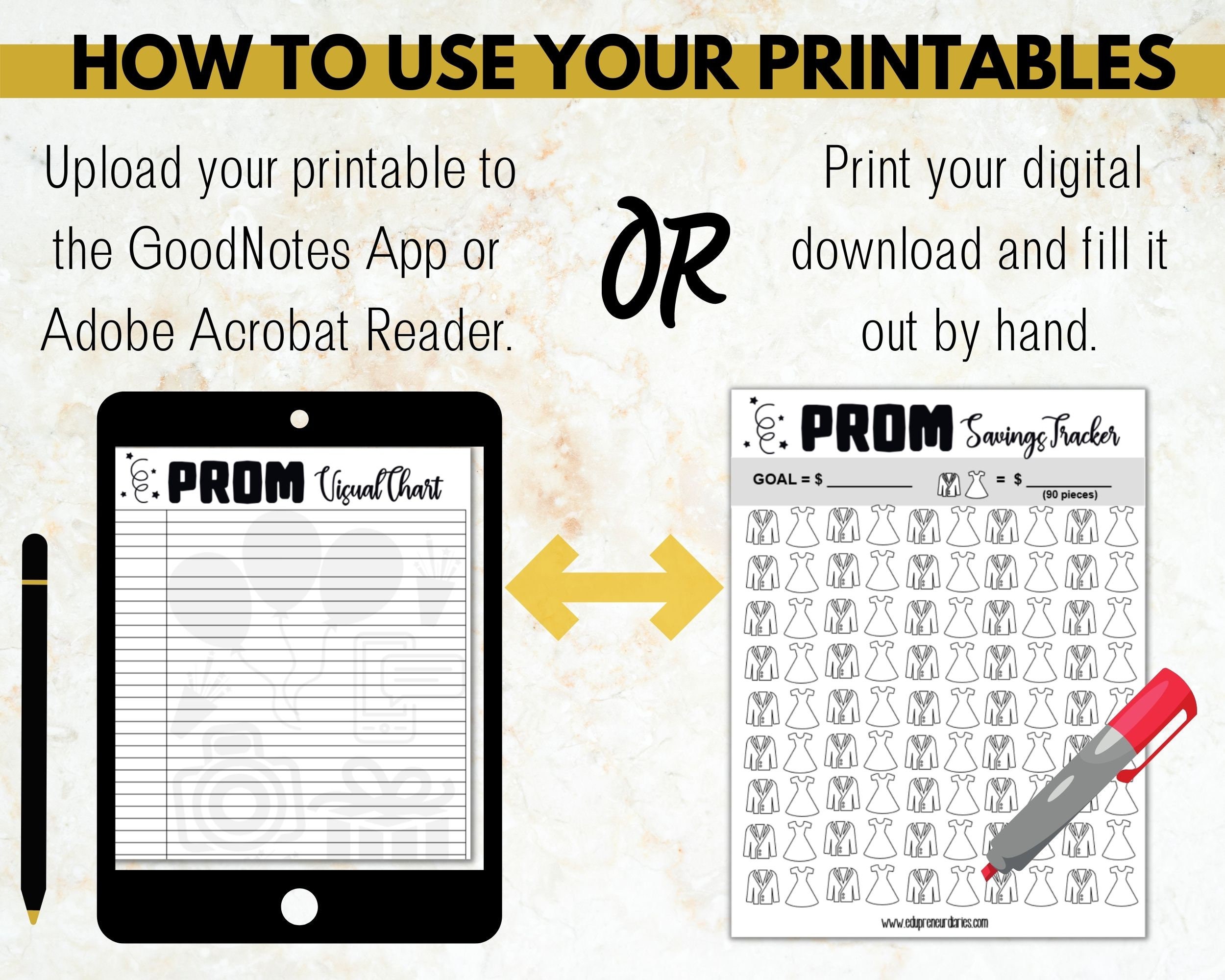 Prom Visual Prom Savings Trackers | Prom Visual Chart | Digital Printable | Instant ...