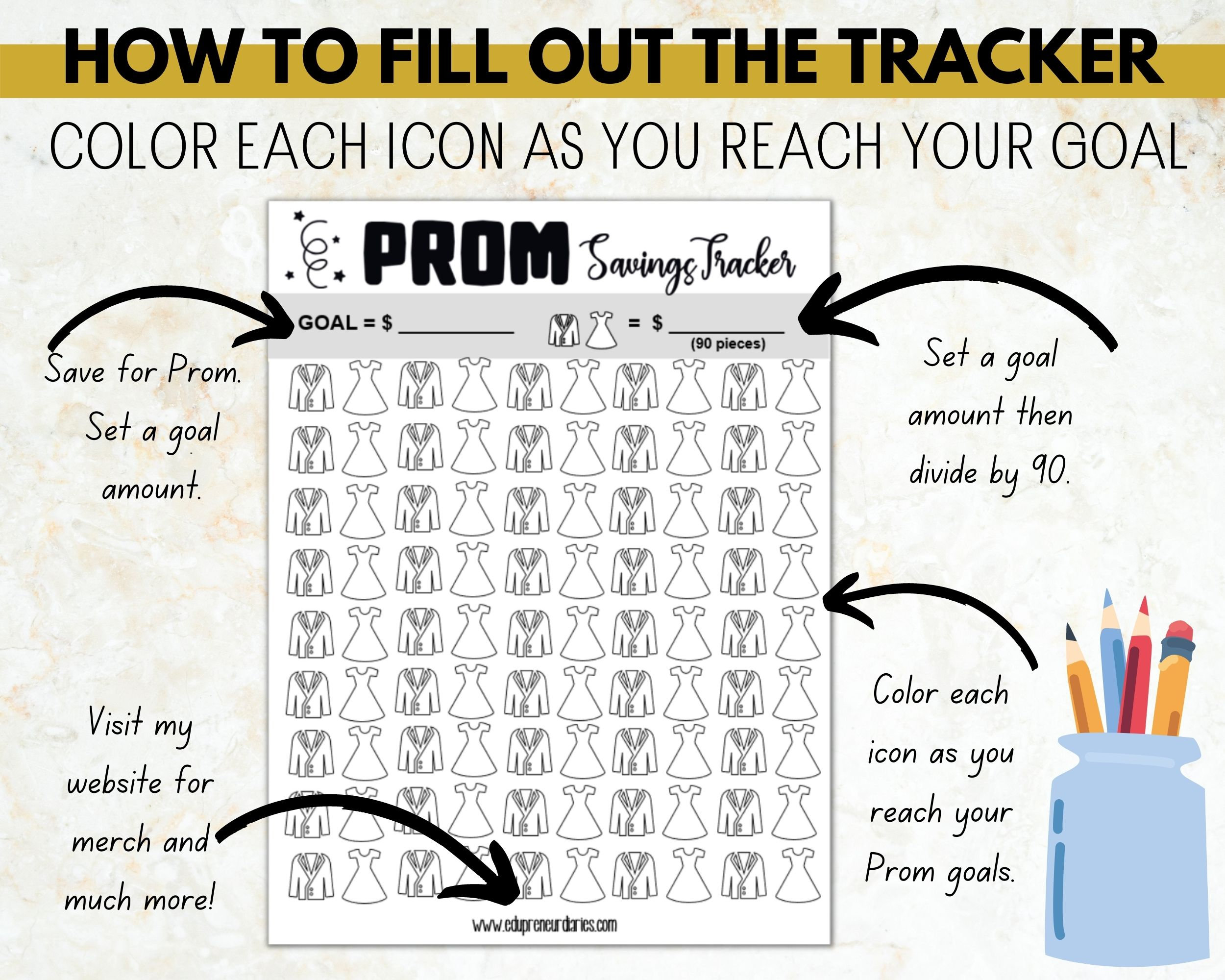 Prom Visual Prom Savings Trackers | Prom Visual Chart | Digital Printable | Instant ...