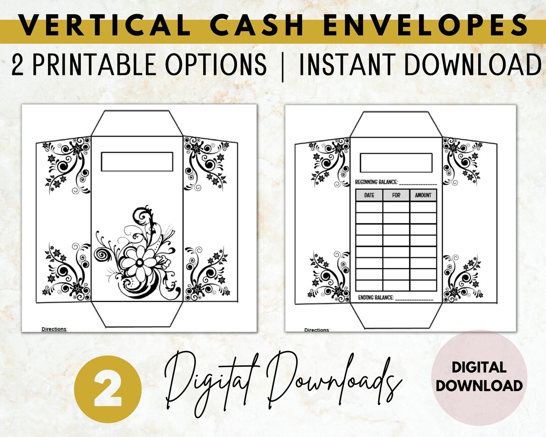 Vertical Cash Envelope Template Cash Envelope Tracker With & Without