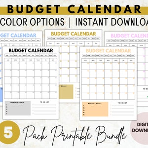 Monthly Budget Calendar Bundle  |  Calendar Printable | Calendar Template | Instant Download | US Letter Size