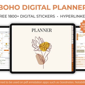 Undated Boho Digital Planner, Horizontal Planner For Goodnotes/Notability, Hyperlinked Digital Planner for iPad/Tablets, Digital Stickers