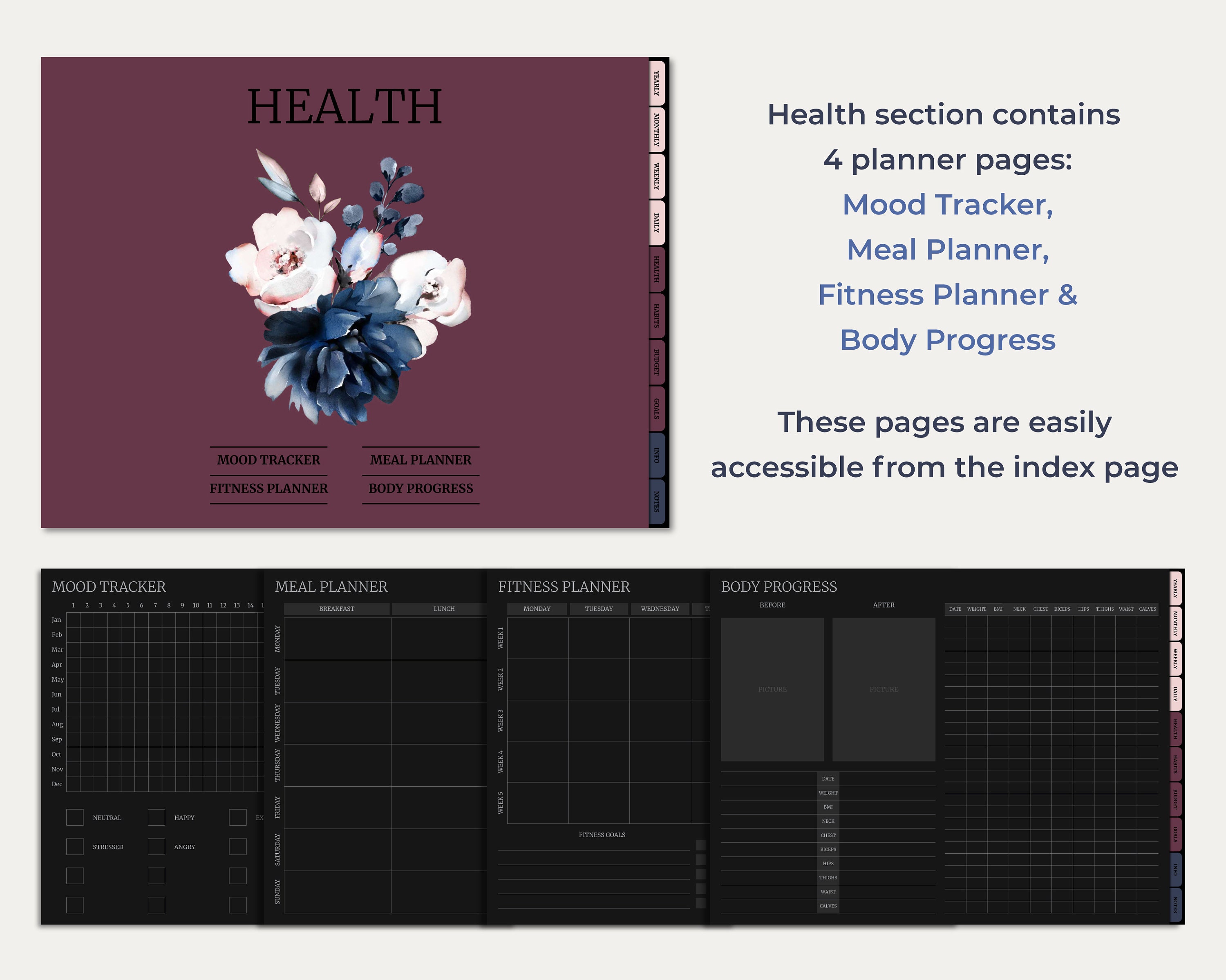 Undated Dark Mode Digital Planner for Goodnotes/notability, Hyperlinked ...