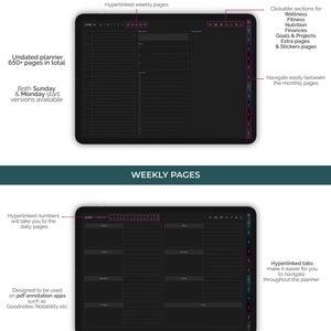 Digital Planner Dark Mode for Goodnotes/notability, Hyperlinked Black ...