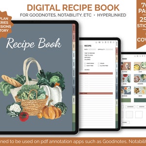 Digital Recipe Book for Goodnotes, Notability Hyperlinked iPad Planner Digital Cookbook Goodnotes Recipes Digital Meal Planner image 1