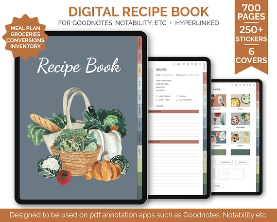 Cute Digital Recipe Book,meal Planner,recipe Journal,digital Cookbook for  Ipad,template for Goodnotes,notability,digitalhyperlinked PDF (Instant  Download) 