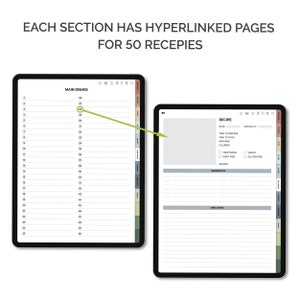 Digital Recipe Book for Goodnotes, Notability Hyperlinked iPad Planner Digital Cookbook Goodnotes Recipes Digital Meal Planner image 3