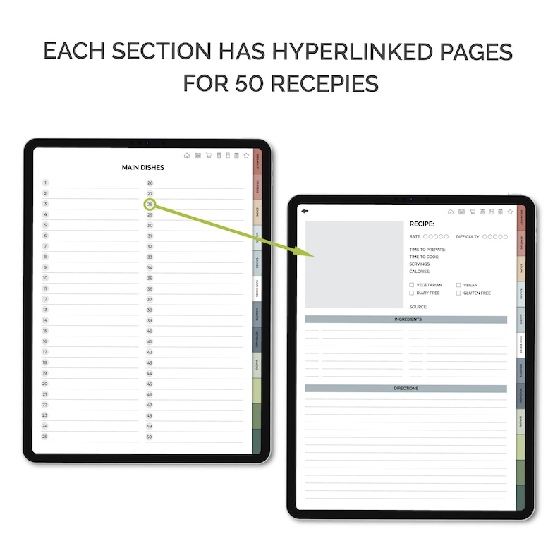 Digital Recipe Book for Goodnotes, Notability Hyperlinked iPad Planner Digital Cookbook Goodnotes Recipes Digital Meal Planner image 3