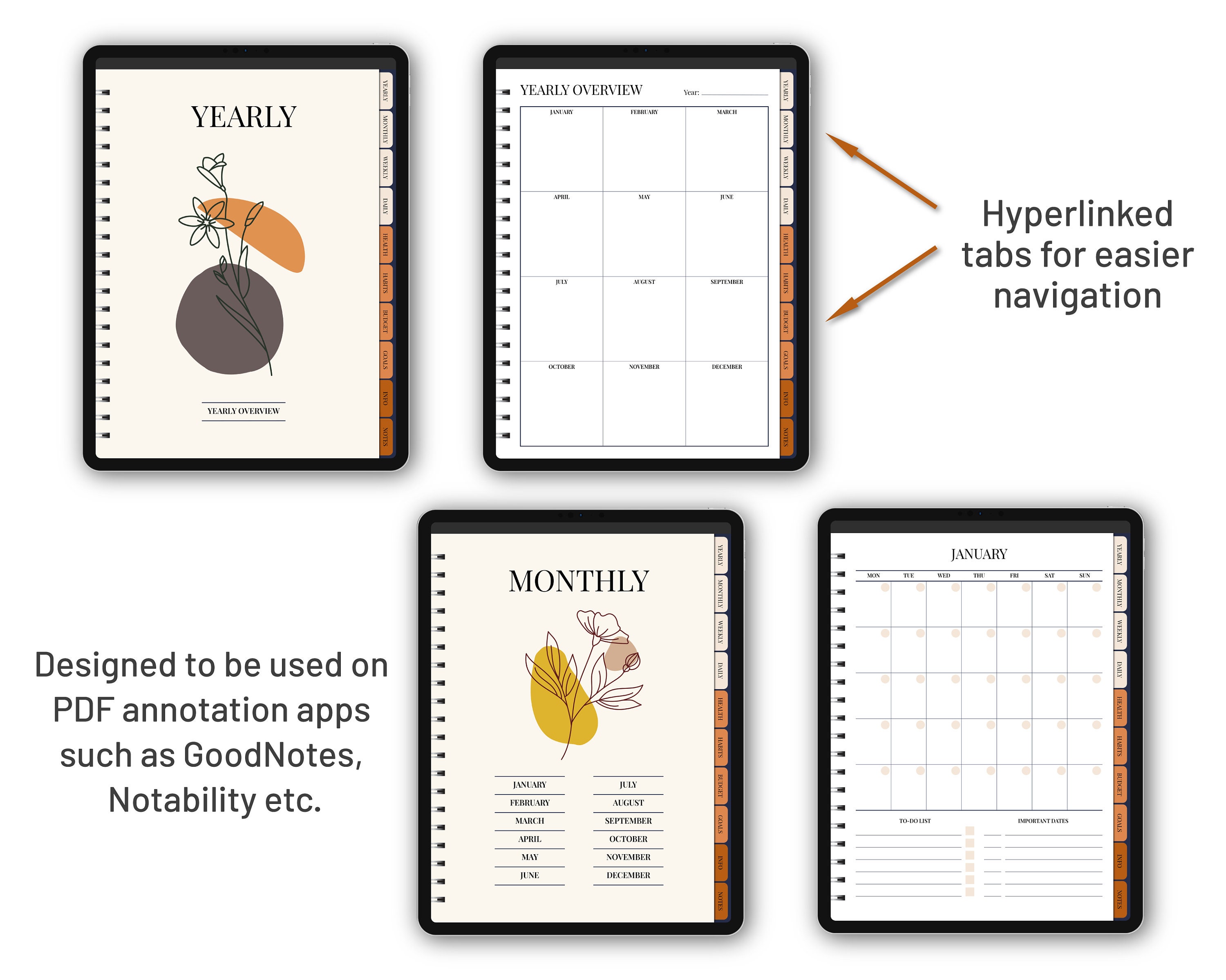 Undated Digital Planner for Goodnotes/notability Hyperlinked Etsy UK
