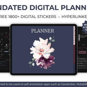 Undated Dark Mode Digital Planner for Goodnotes/Notability, Hyperlinked Planner For iPad/Tablets, Black Digital Planner, Digital Stickers