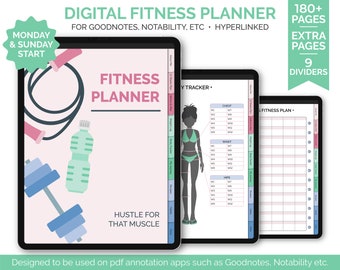 Digital Fitness Planner For Goodnotes, Notability | Hyperlinked Workout Planner For Ipad, Tablet | Digital Health & Wellness Planner | Gym